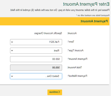 Screen shot of "Enter Payment Amount" screen with entry fields for Term, Account Type, Payment Amount, Total Amount, and Payment Method