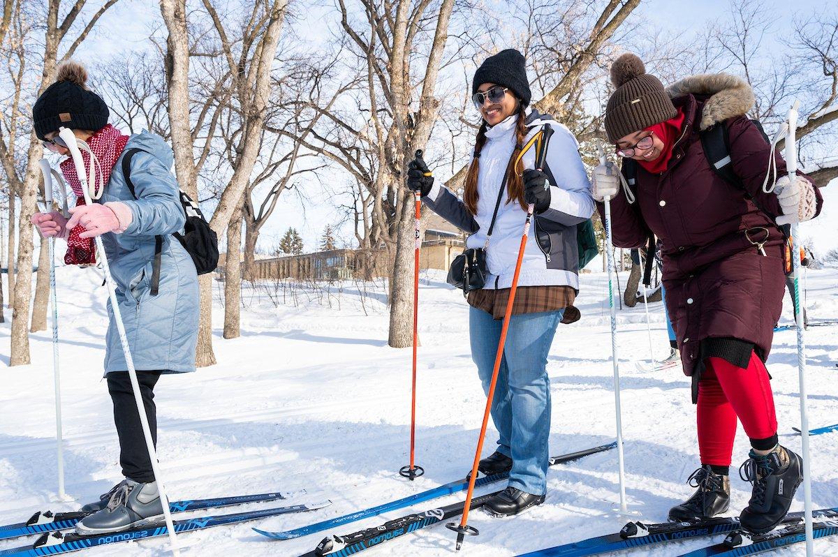 Photo of NDSU students cross country skiing